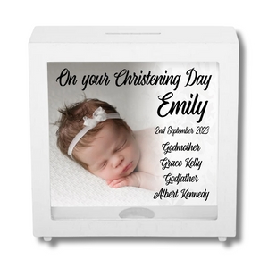 Christening Wooden Shadow Money Box, Personalised Gift