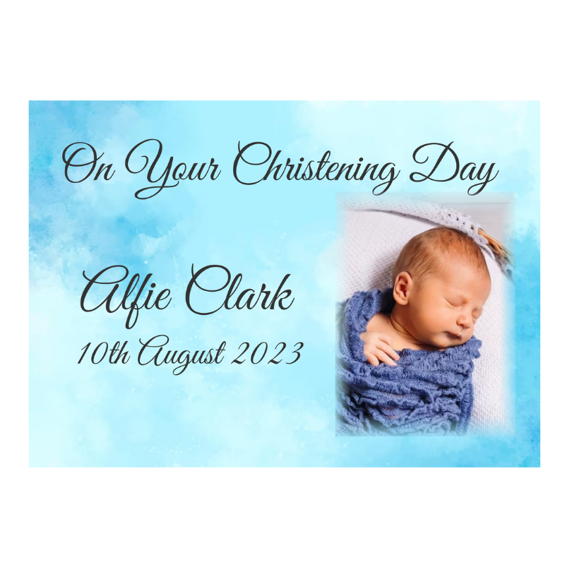 Blue Photo Christening Card, Personalised Gift