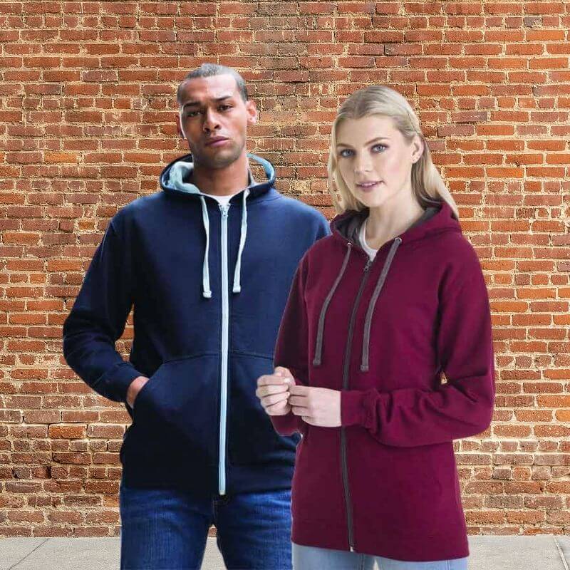 man and women wearing personalisedit brand hoodies