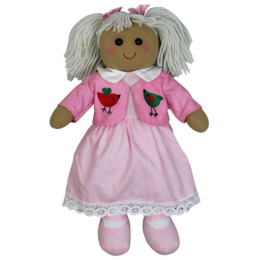 Pink Embroidered Bird Jacket Rag Doll, Personalised Gift
