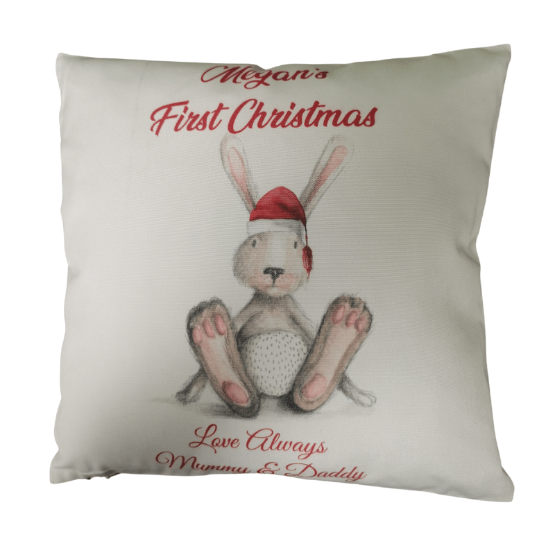 1st Christmas Bunny Cushion, Personalised Gift