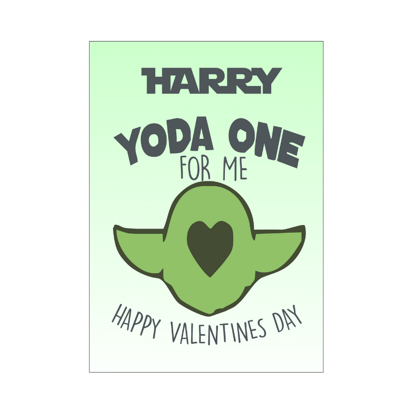 Yoda One For Me Valentine Card, Personalised Gift