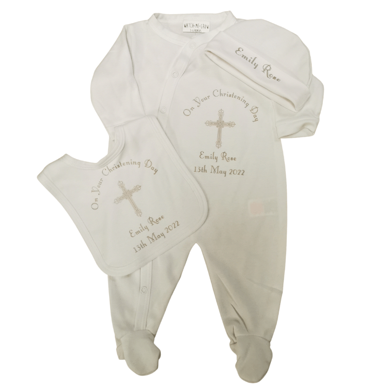 3pc Christening Babygrow Set, Personalised Gift