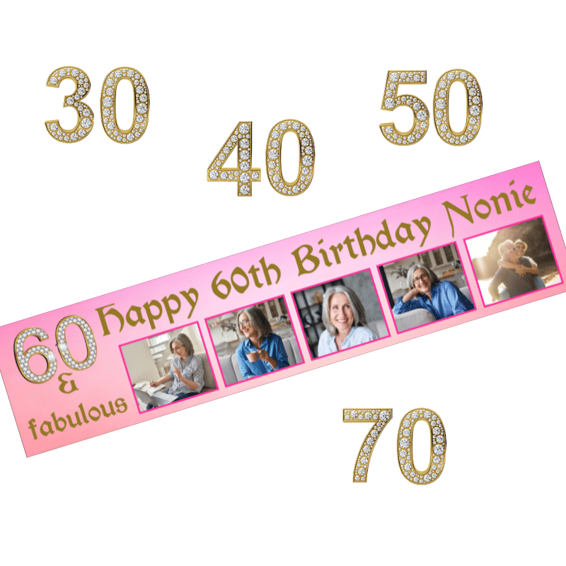 Pink Diamonté Noughty Birthday Banner, Personalised Gift