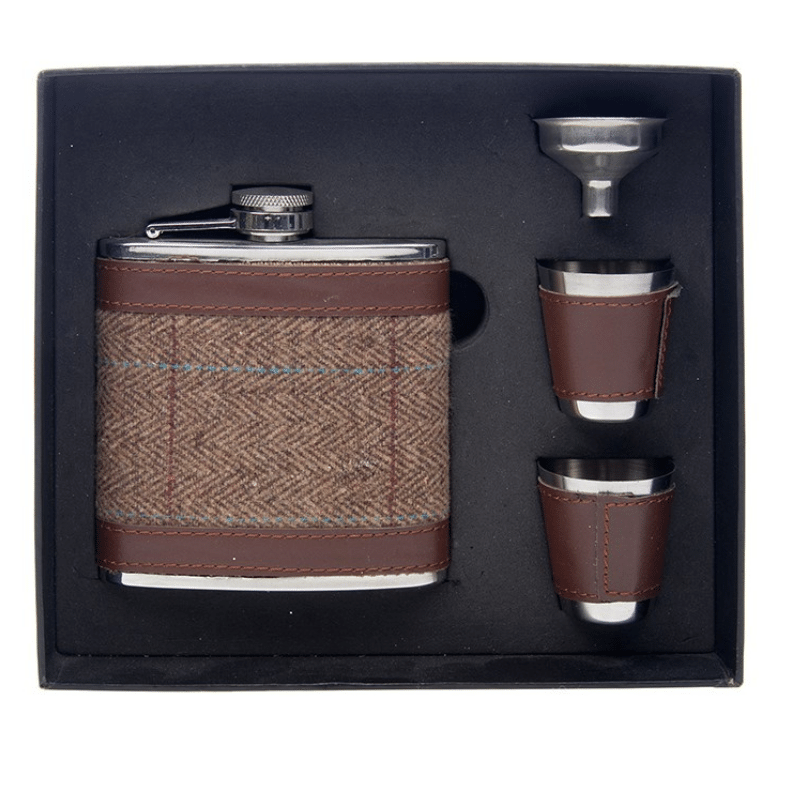 Hip Flask 2 Cups Set Tweed, Personalised Gift