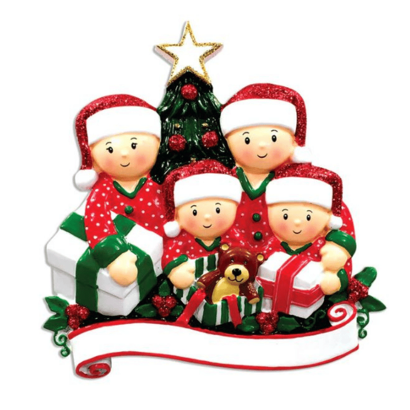 Opening Presents Family of 4 Christmas Decoration, Personalised Gift