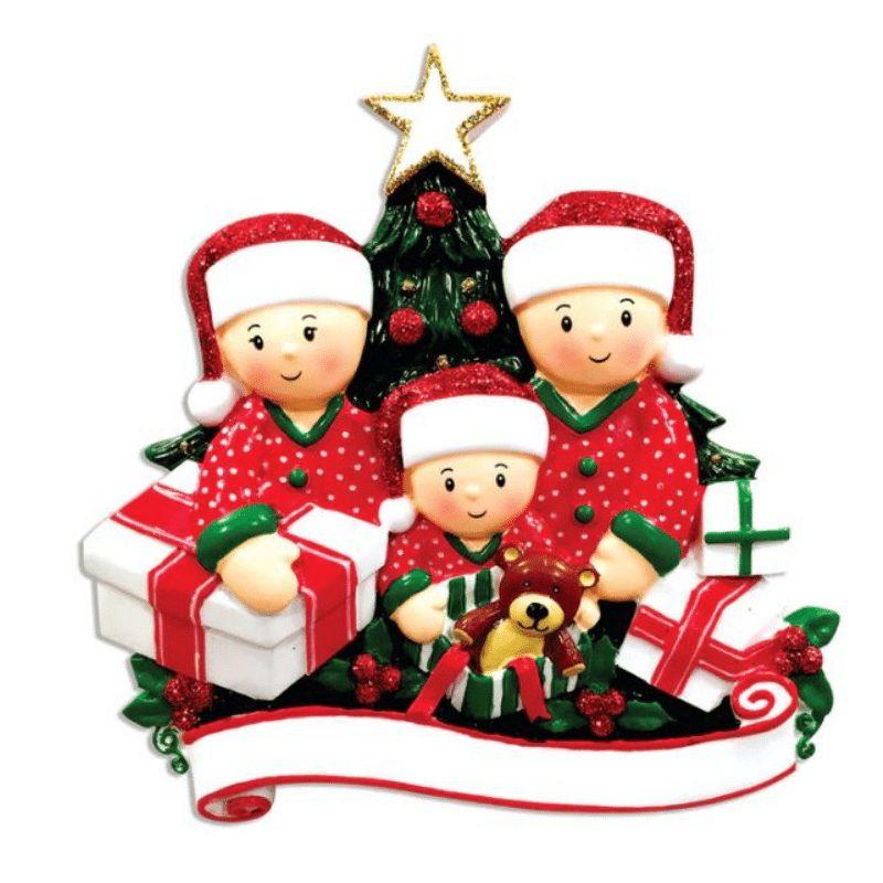 Opening Presents Family of 3 Christmas Decoration, Personalised Gift