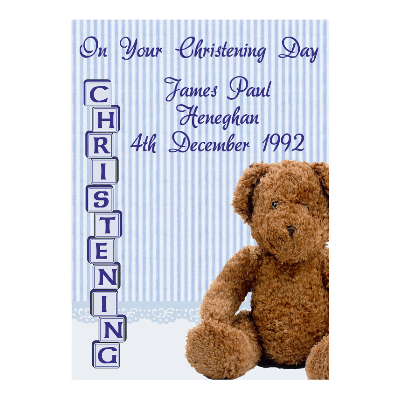 Blue, Bear design Christening Card, Personalised Gift
