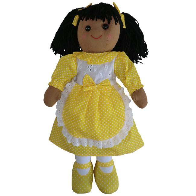 Yellow Polka Dot Rag Doll with Apron, Personalised Gift