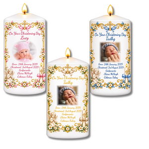 Christening Candle With Cherub Border - Personalised Gift - Personalised Gift