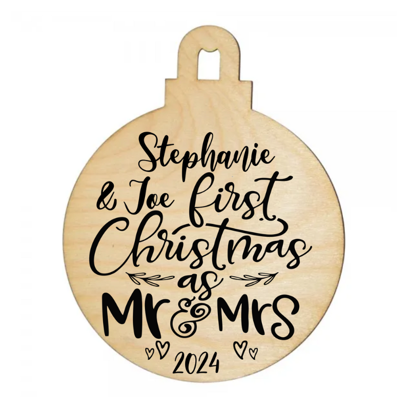 Wooden 1st Christmas as Mr & Mrs Decoration - Personalised Gift