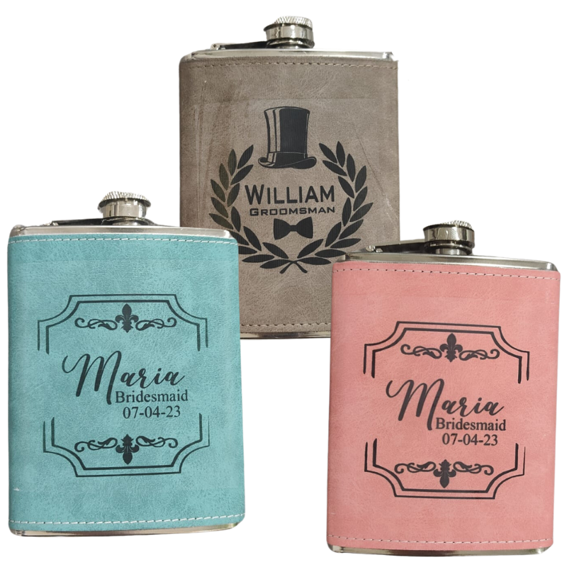 Hip flask with leather cover - Personalised Gift