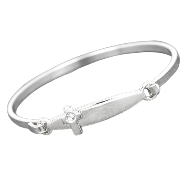 Silver Plated Christening Cross Bangle - Personalised Gift