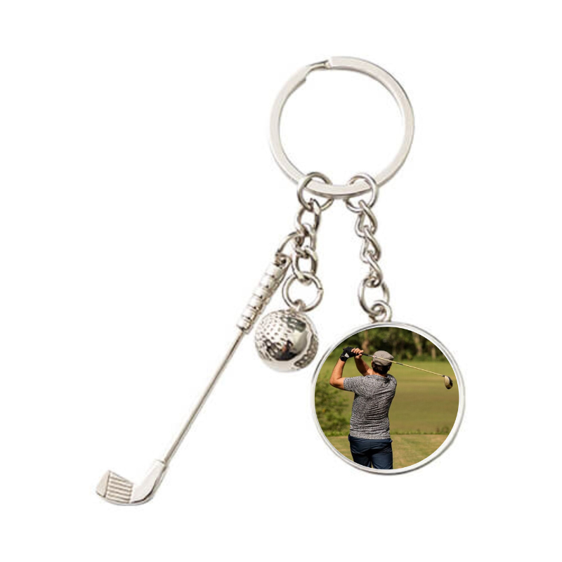 Metal Keyring with a Ball and a Golf Club, Personalised Gift