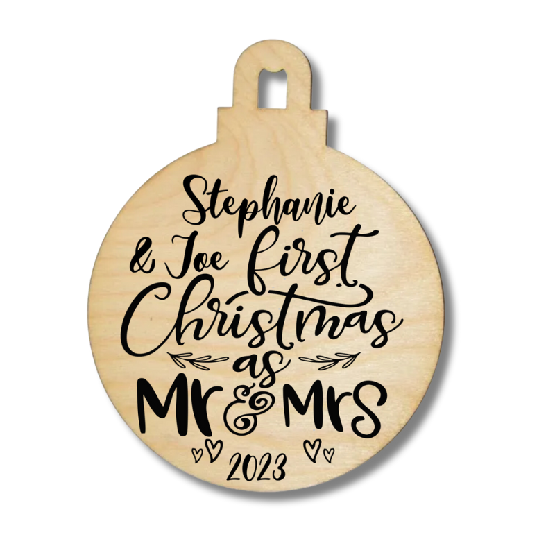 Wooden 1st Christmas as Mr & Mrs Decoration - Personalised Gift