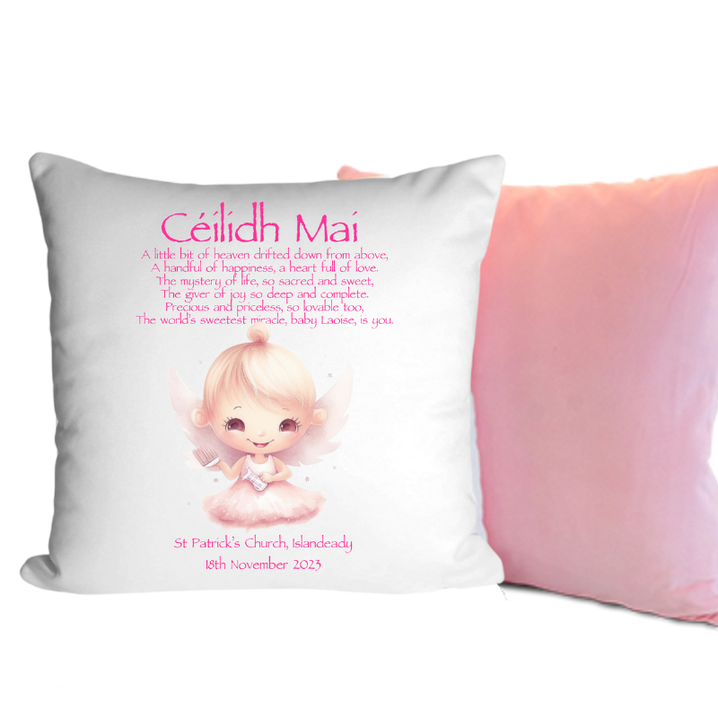 Pink Christening Cushion - Personalised Gift