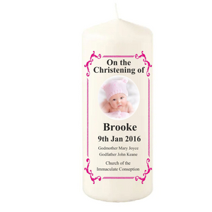 Personalised Christening Candle With Square Border- Personalised Gift