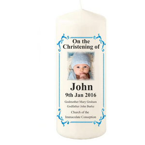 Personalised Christening Candle With Square Border- Personalised Gift