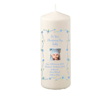 Personalised Christening Candle with Bottle Border - Personalised Gift