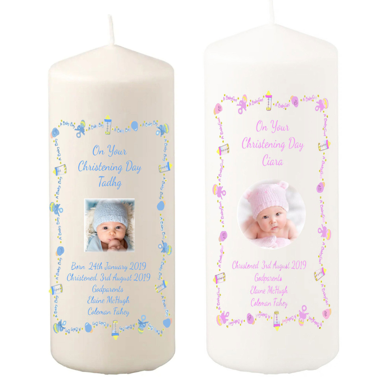 Personalised Christening Candle with Bottle Border - Personalised Gift