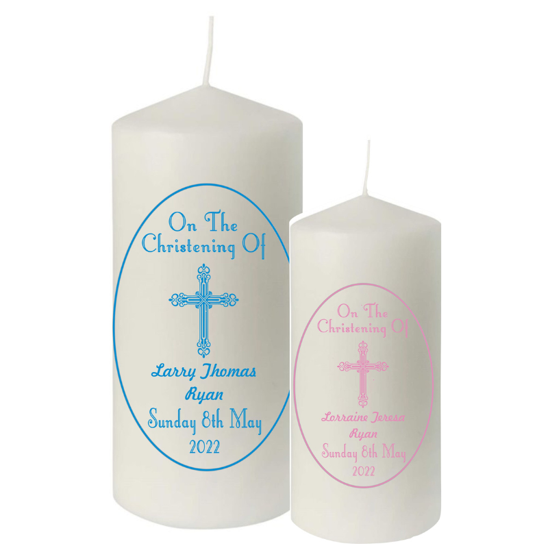 Christening Candles - Oval Border - Personalised Gift
