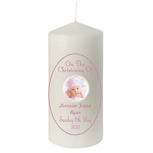 Christening Candles - Oval Border & Photo - Personalised Gift