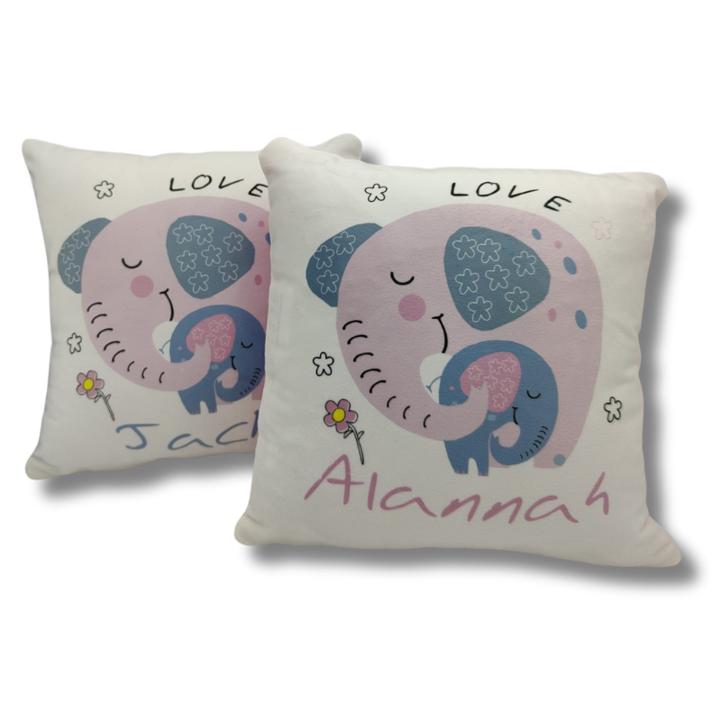 Mum & Baby Elephant, Velour Cushion - Personalised Gift