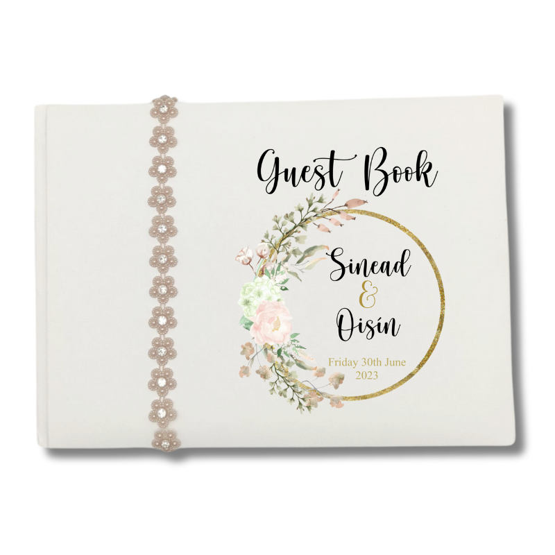Wedding Guest Book with Daisy Pearl, Diamonté, Personalised Gift