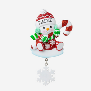 Snowbaby With Candy Cane Decoration  - Personalised Gift