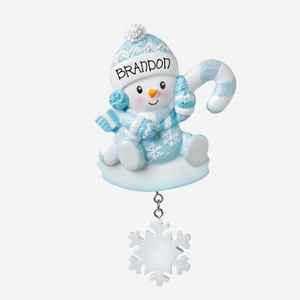 Snowbaby With Candy Cane Decoration  - Personalised Gift