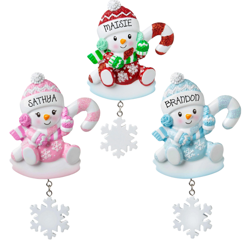 Snowbaby With Candy Cane Decoration  - Personalised Gift