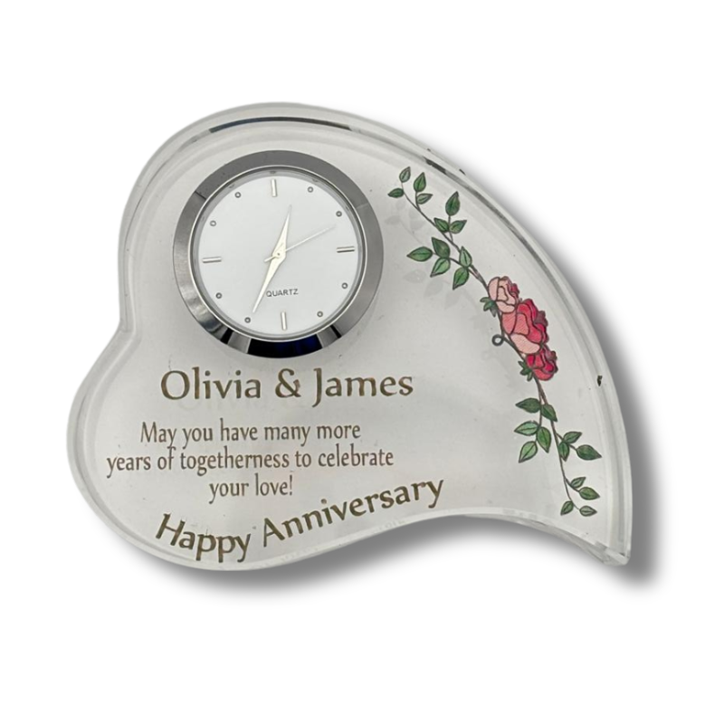 Clock Optic Crystal Heart - Personalised Gift