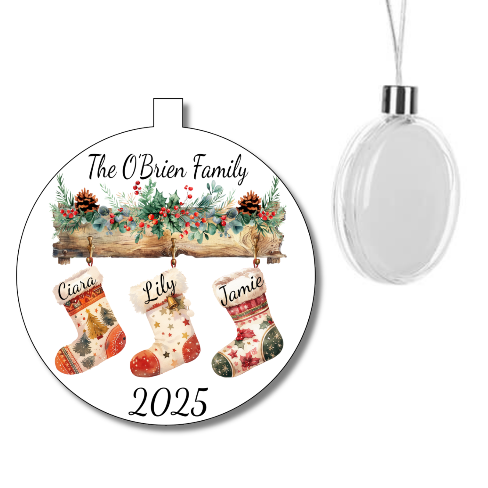 Family Christmas Stocking Bauble Decoration - Personalised Gift