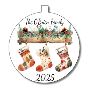 Family Christmas Stocking Bauble Decoration - Personalised Gift