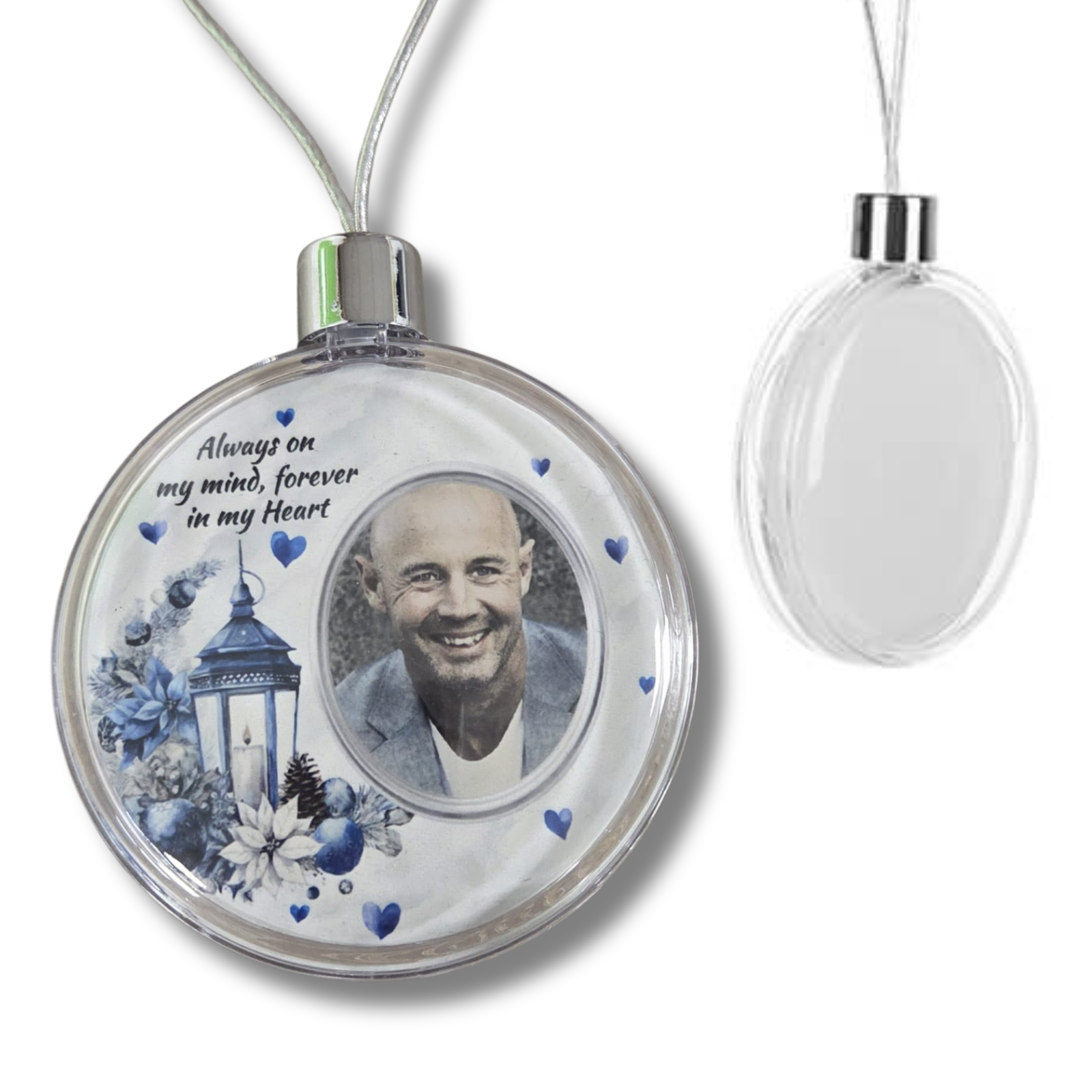 Memory Photo Bauble - Blue Lantern Design - Personalised Gift