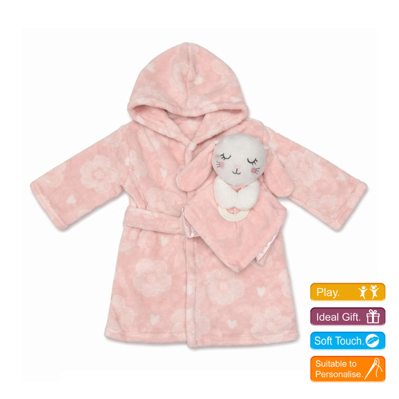 Soft Bathrobe & Bunny Comforter Set - Personalised Gift