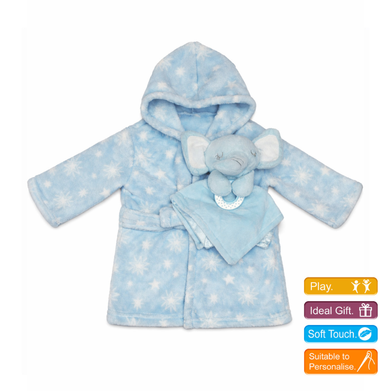Soft Bathrobe & Elephant Comforter Set - Personalised Gift