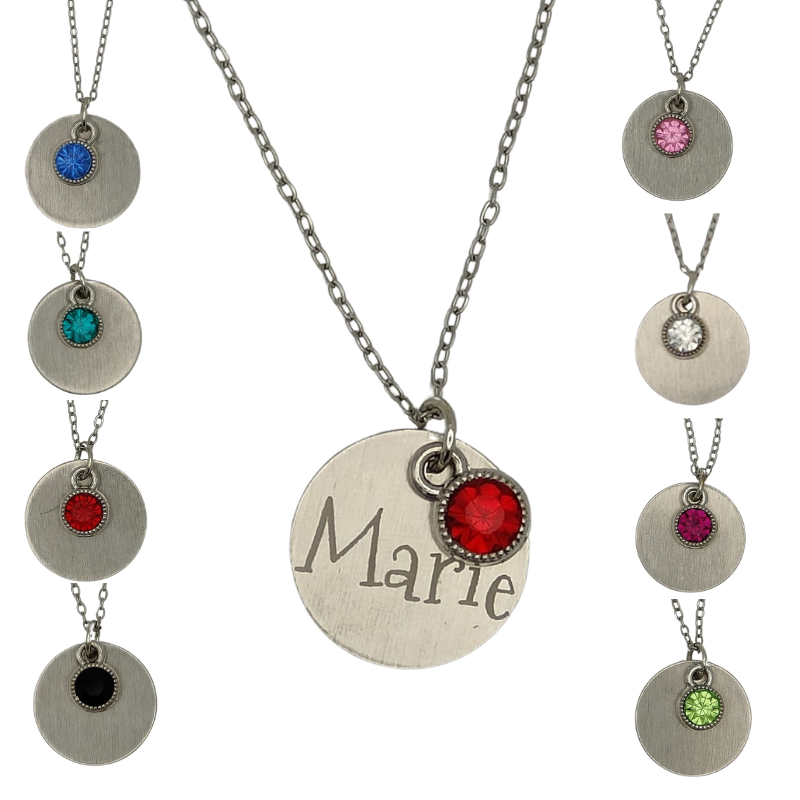 Engraved Disc With Coloured Stone - Personalised Gift