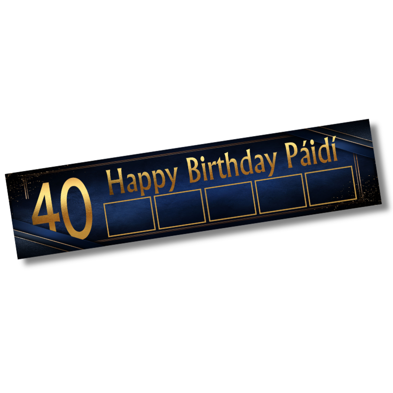 Navy/Gold Birthday Banner with 5 photos - Personalised Gift