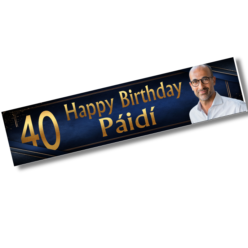 Navy/Gold Birthday Banner with Photo - Personalised Gift