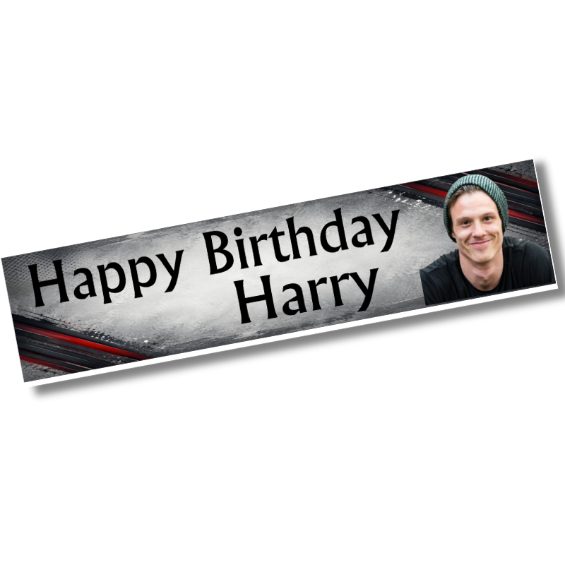 Grey Grunge Photo Birthday Banner - Personalised Gift