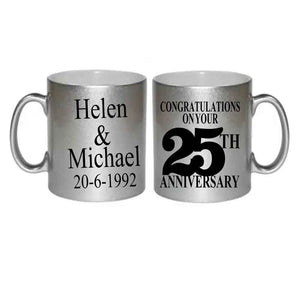 Silver 25th Anniversary Mug Personalised Gift