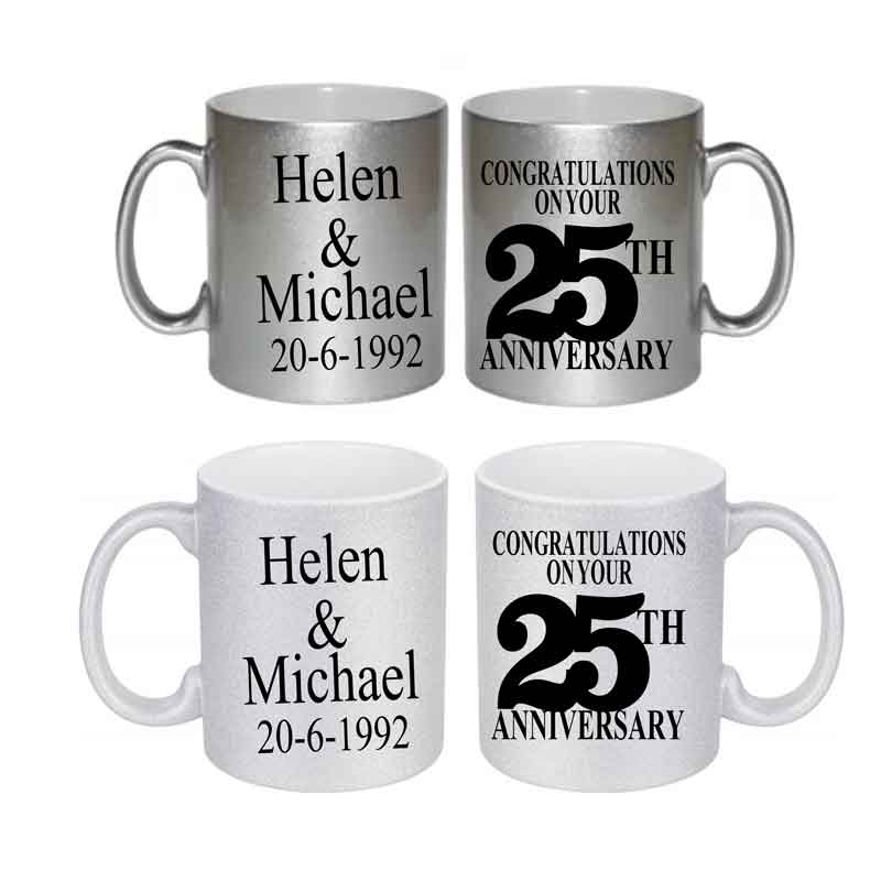 Silver 25th Anniversary Mug Personalised Gift