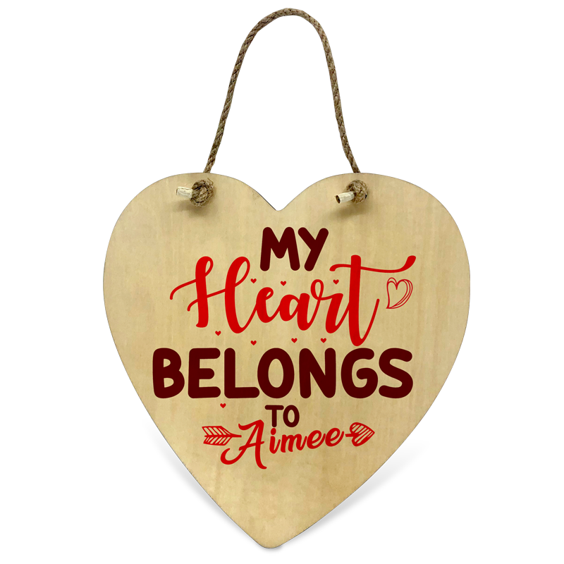 Natural Wood Hanging Heart Plaque Personalised Gift