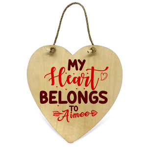 Natural Wood Hanging Heart Plaque Personalised Gift