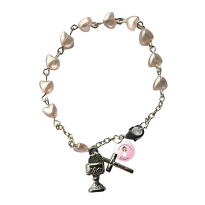 Heart Bead Rosary Communion Bracelet, Personalised Gift