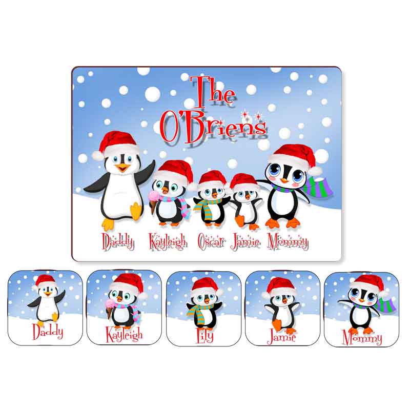 Christmas Penguin Placemats, Personalised Gift
