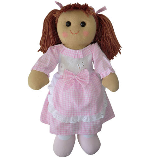 Pink Gingham Rag Doll with Apron, Personalise Gift