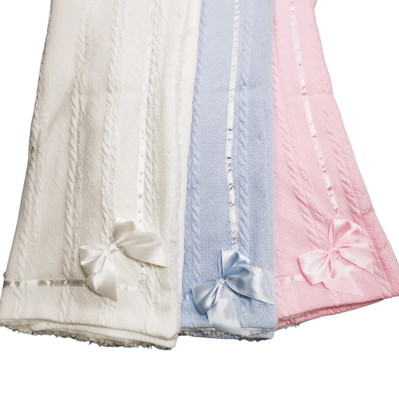 Knitted Baby Blanket With Bow, Personalised Gift