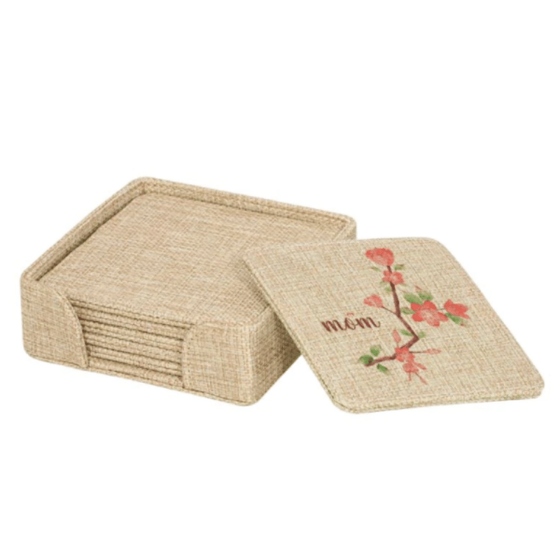 Burlap Square Coaster, Personalised Gift